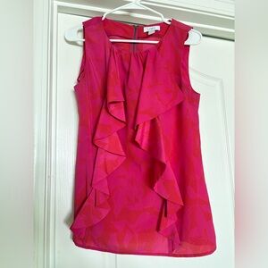 Ann Taylor LOFT Vibrant Pink Ruffle Blouse